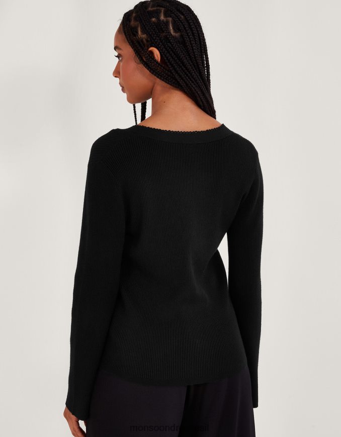 הַלבָּשָׁה Monsoon קרדיגן כפתורי פנינה שָׁחוֹר נשים HTJ0TZ103