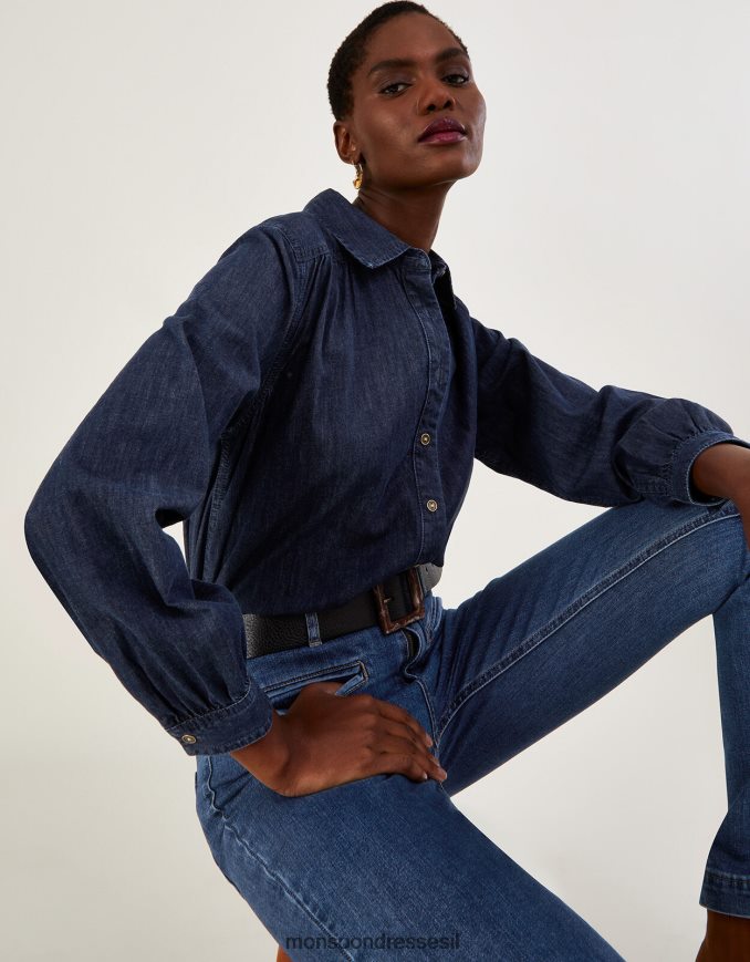 הַלבָּשָׁה Monsoon חולצת ג'ינס מכותנה בת קיימא כחול (אינדיגו) נשים HTJ0TZ1040