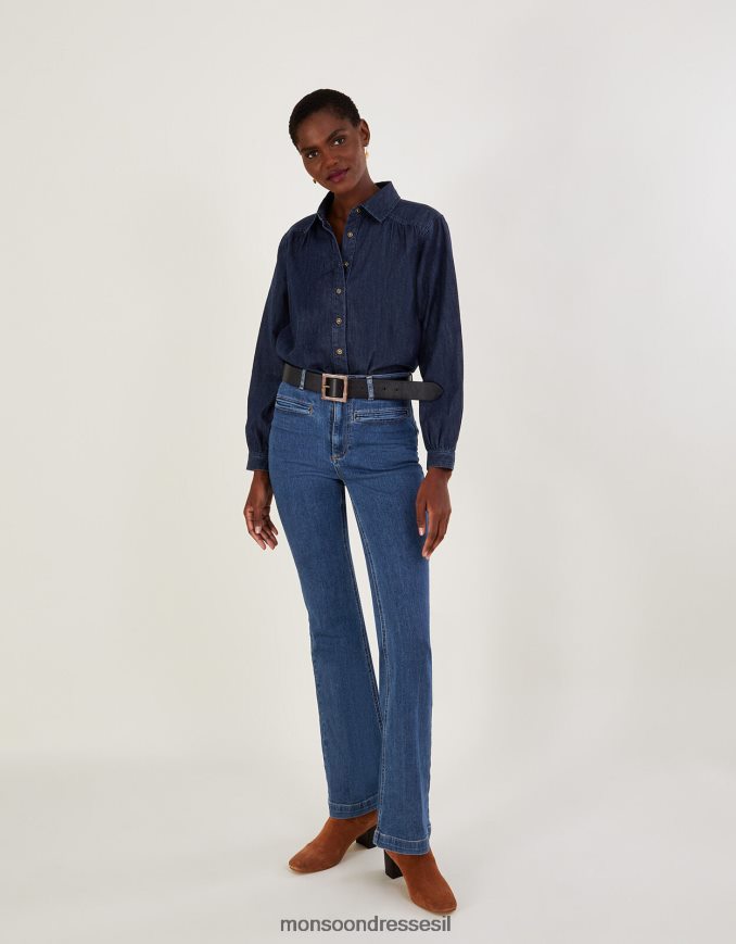 הַלבָּשָׁה Monsoon חולצת ג'ינס מכותנה בת קיימא כחול (אינדיגו) נשים HTJ0TZ1040