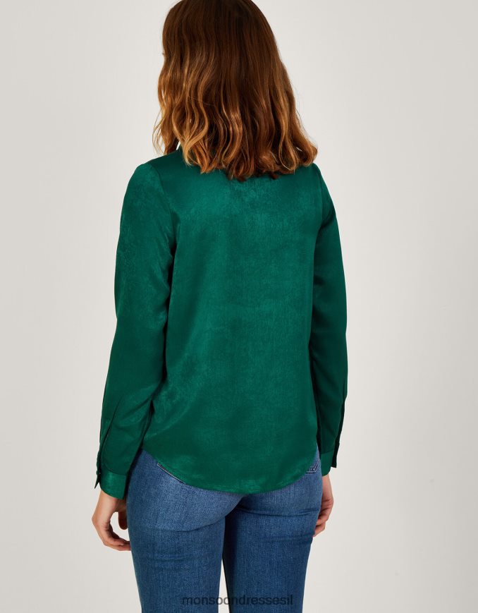 הַלבָּשָׁה Monsoon חולצת סאטן רקומה מפוליאסטר ממוחזר ירוק נשים HTJ0TZ1041