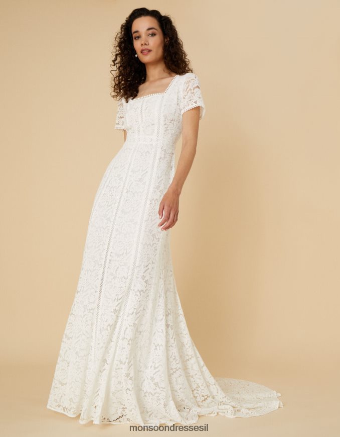 הַלבָּשָׁה Monsoon שמלת כלה תחרה עם צווארון מרובע של קים שֶׁנהָב נשים HTJ0TZ1043