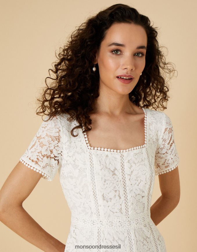 הַלבָּשָׁה Monsoon שמלת כלה תחרה עם צווארון מרובע של קים שֶׁנהָב נשים HTJ0TZ1043