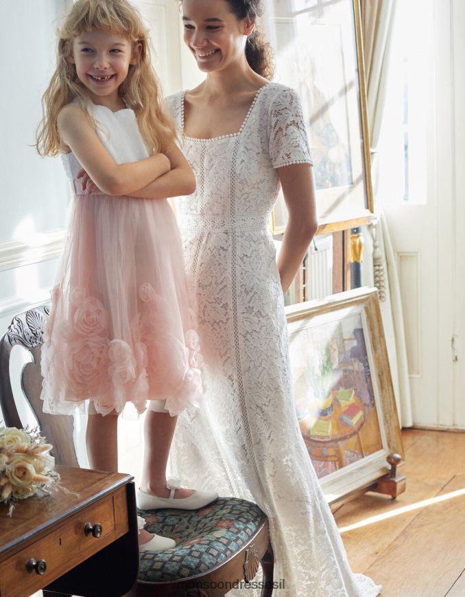 הַלבָּשָׁה Monsoon שמלת כלה תחרה עם צווארון מרובע של קים שֶׁנהָב נשים HTJ0TZ1043