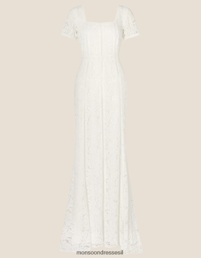 הַלבָּשָׁה Monsoon שמלת כלה תחרה עם צווארון מרובע של קים שֶׁנהָב נשים HTJ0TZ1043