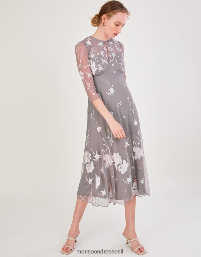 הַלבָּשָׁה Monsoon שמלת מידי מעוטרת בריטה מפוליאסטר ממוחזר אפור נשים HTJ0TZ1044