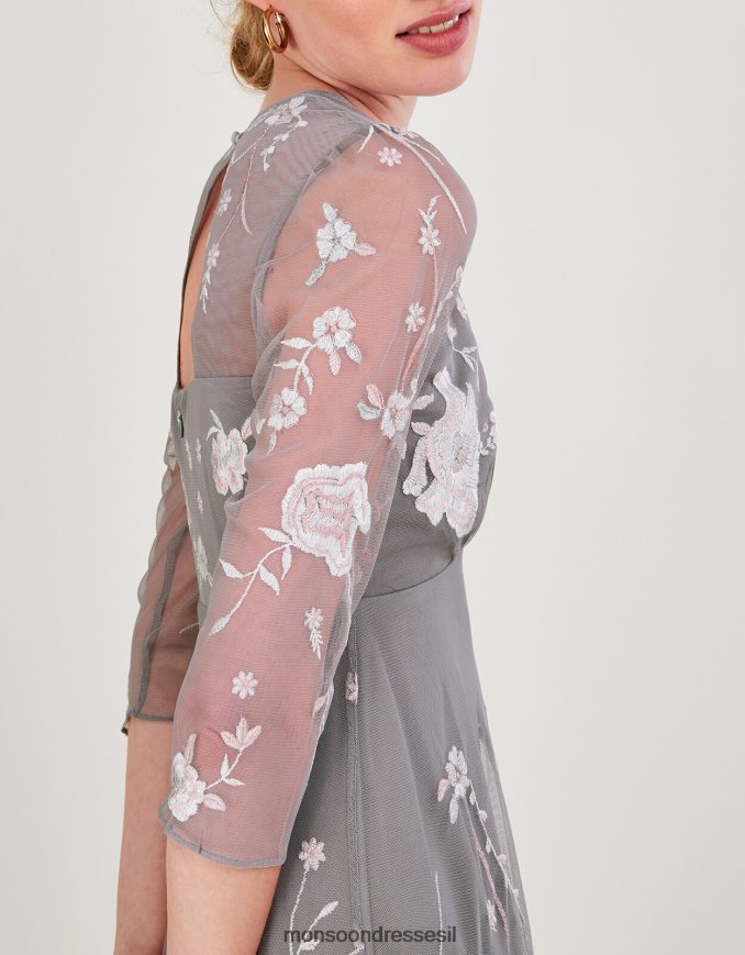 הַלבָּשָׁה Monsoon שמלת מידי מעוטרת בריטה מפוליאסטר ממוחזר אפור נשים HTJ0TZ1044