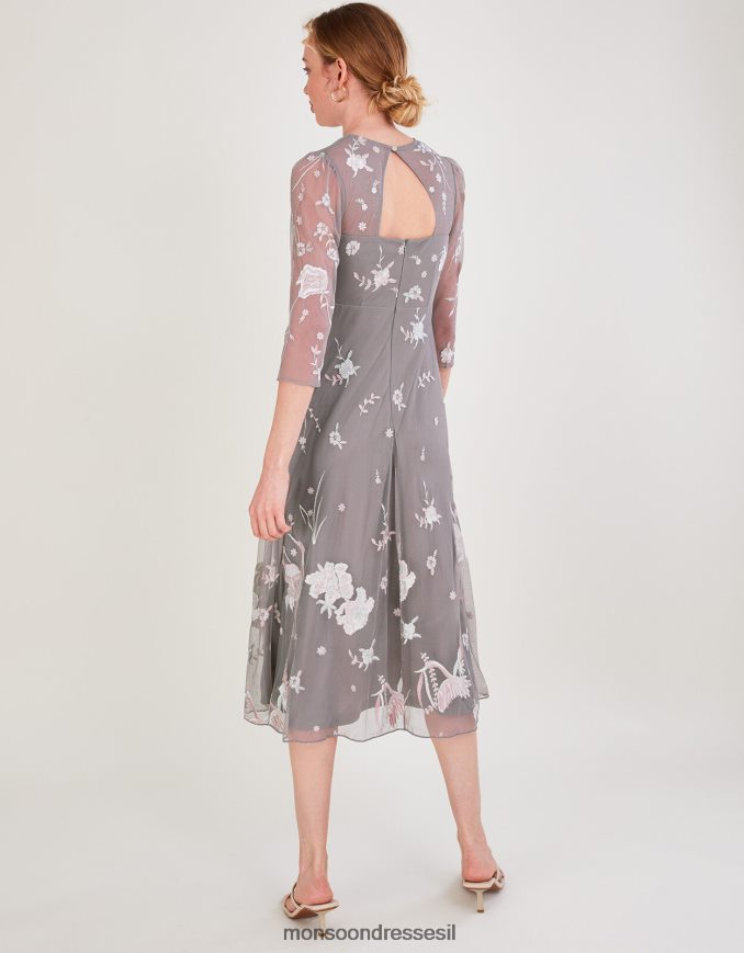 הַלבָּשָׁה Monsoon שמלת מידי מעוטרת בריטה מפוליאסטר ממוחזר אפור נשים HTJ0TZ1044