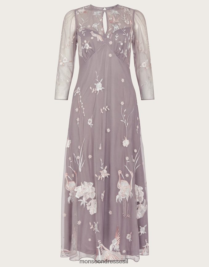 הַלבָּשָׁה Monsoon שמלת מידי מעוטרת בריטה מפוליאסטר ממוחזר אפור נשים HTJ0TZ1044