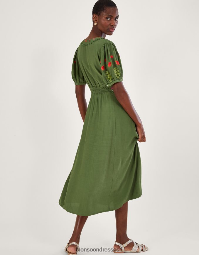 הַלבָּשָׁה Monsoon שמלת תה רקומה פרחונית של פארה ירוק נשים HTJ0TZ1055