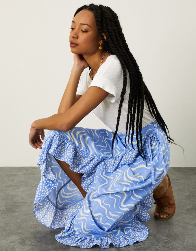 הַלבָּשָׁה Monsoon חצאית מידי בהדפס גלי מעטפת כְּחוֹל נשים HTJ0TZ1057