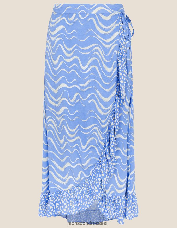 הַלבָּשָׁה Monsoon חצאית מידי בהדפס גלי מעטפת כְּחוֹל נשים HTJ0TZ1057