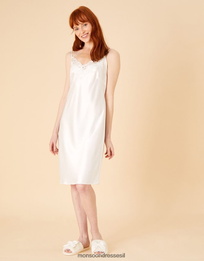 הַלבָּשָׁה Monsoon שמלת לילה סאטן תחרה כלה שֶׁנהָב נשים HTJ0TZ1059