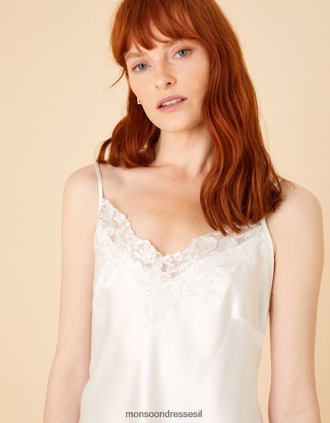 הַלבָּשָׁה Monsoon שמלת לילה סאטן תחרה כלה שֶׁנהָב נשים HTJ0TZ1059