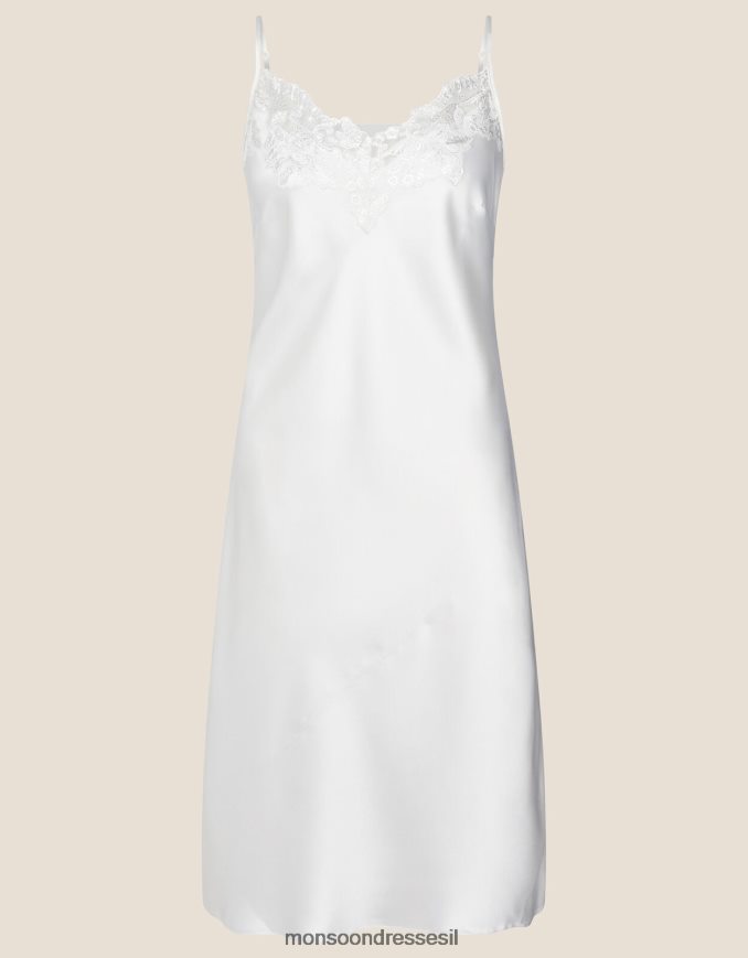 הַלבָּשָׁה Monsoon שמלת לילה סאטן תחרה כלה שֶׁנהָב נשים HTJ0TZ1059