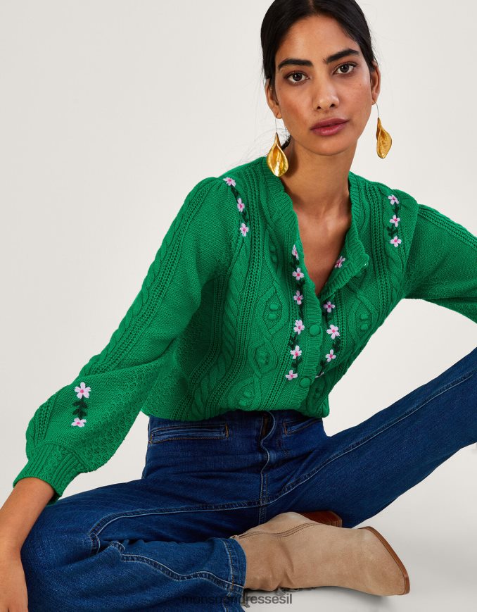 הַלבָּשָׁה Monsoon קרדיגן סרוג בכבלים רקום ביד ירוק נשים HTJ0TZ1060