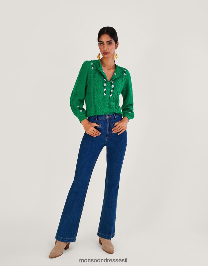 הַלבָּשָׁה Monsoon קרדיגן סרוג בכבלים רקום ביד ירוק נשים HTJ0TZ1060