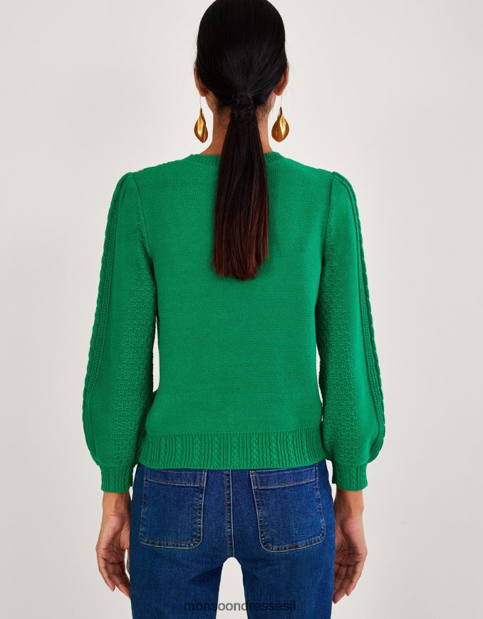 הַלבָּשָׁה Monsoon קרדיגן סרוג בכבלים רקום ביד ירוק נשים HTJ0TZ1060