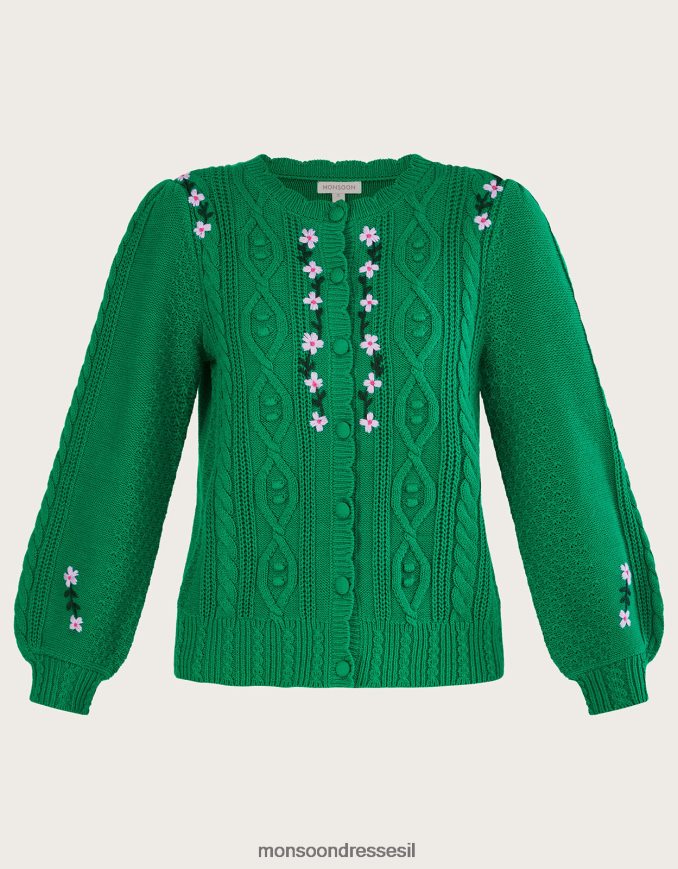 הַלבָּשָׁה Monsoon קרדיגן סרוג בכבלים רקום ביד ירוק נשים HTJ0TZ1060