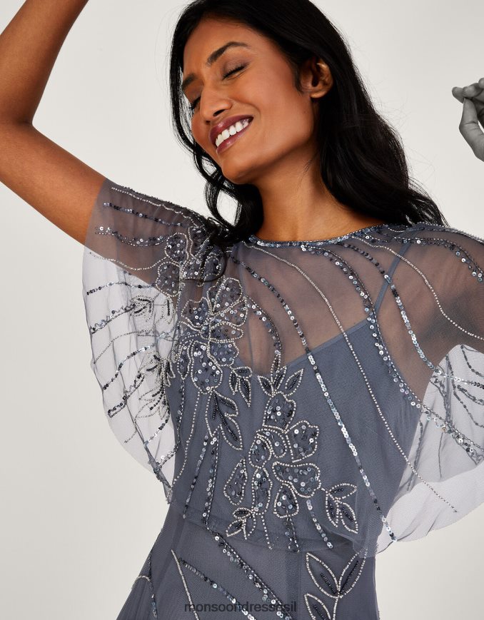 הַלבָּשָׁה Monsoon שמלת מקסי רקומה של סיינה באורך קצר יותר כחול (כחול כהה) נשים HTJ0TZ1061