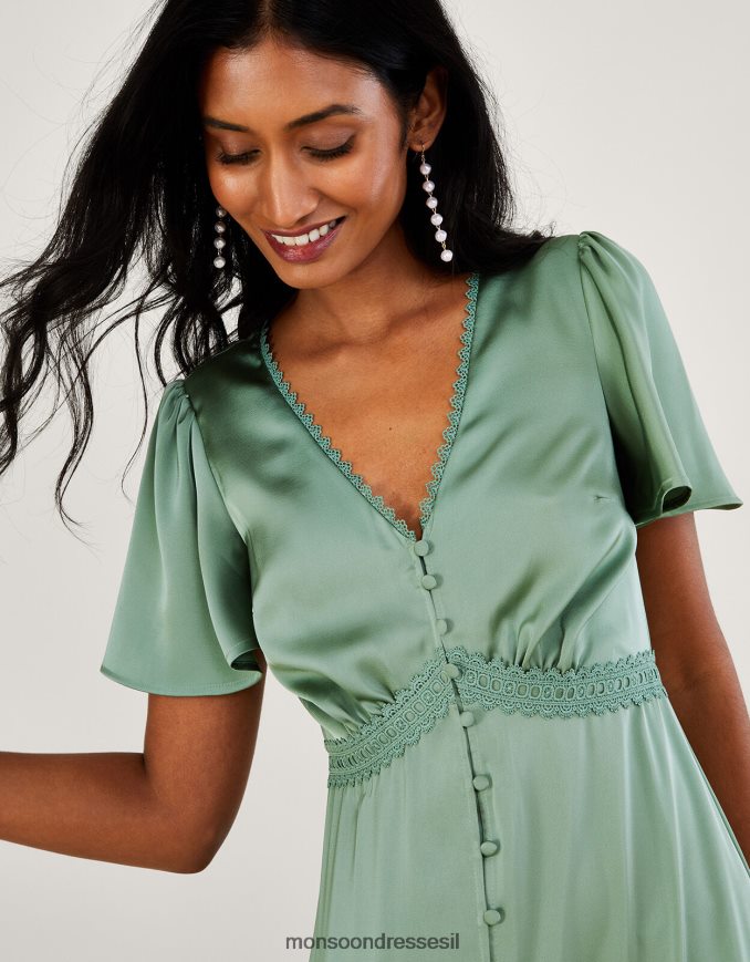 הַלבָּשָׁה Monsoon שמלת מקסי באורך קצר יותר של קיסוס ירוק נשים HTJ0TZ1062