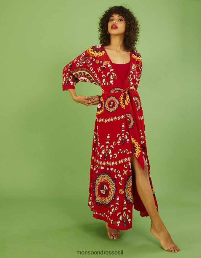 הַלבָּשָׁה Monsoon שמלת קימונו מעוטרת ביד ג'ניפר אָדוֹם נשים HTJ0TZ1063