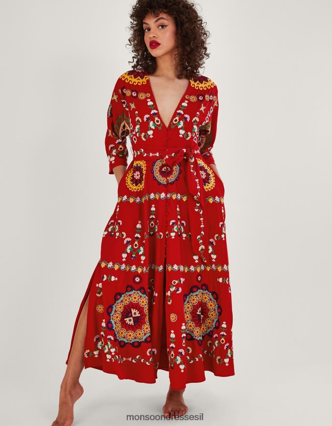 הַלבָּשָׁה Monsoon שמלת קימונו מעוטרת ביד ג'ניפר אָדוֹם נשים HTJ0TZ1063