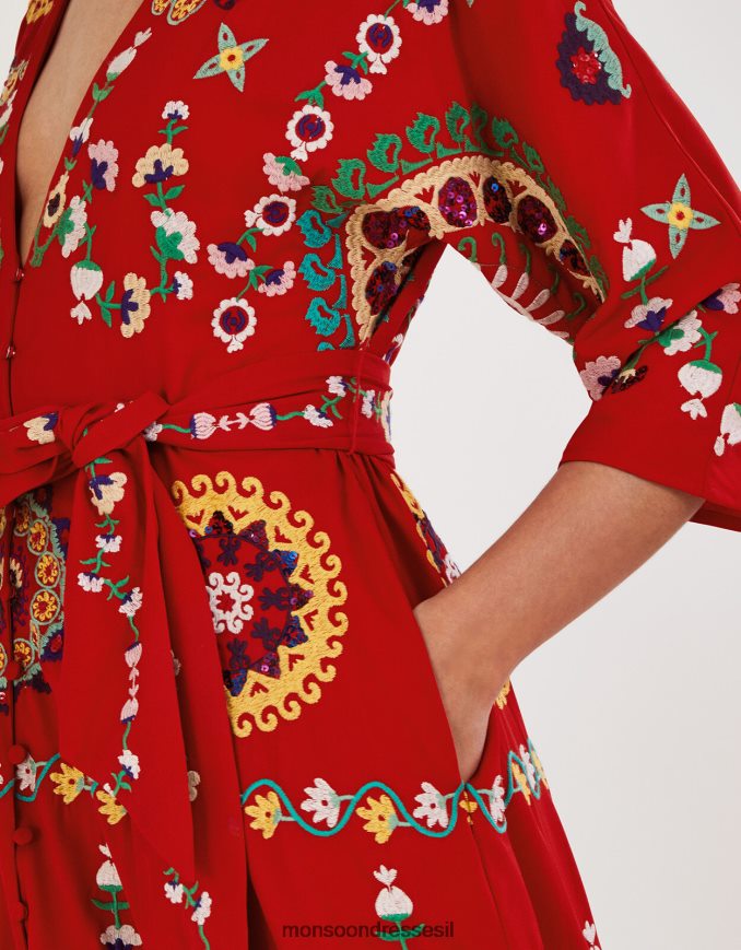 הַלבָּשָׁה Monsoon שמלת קימונו מעוטרת ביד ג'ניפר אָדוֹם נשים HTJ0TZ1063