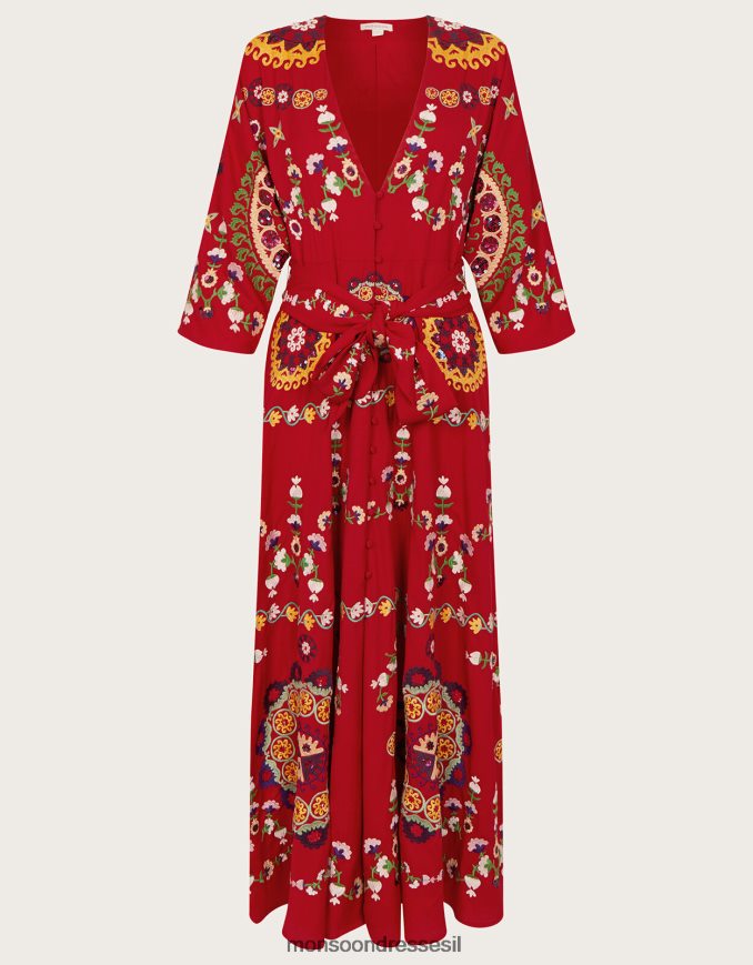 הַלבָּשָׁה Monsoon שמלת קימונו מעוטרת ביד ג'ניפר אָדוֹם נשים HTJ0TZ1063