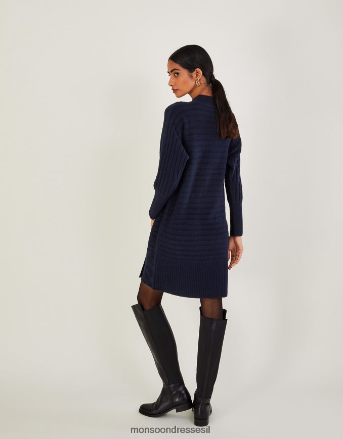 הַלבָּשָׁה Monsoon שמלת סריג צלעות עם פוליאסטר ממוחזר כחול (צי) נשים HTJ0TZ1066