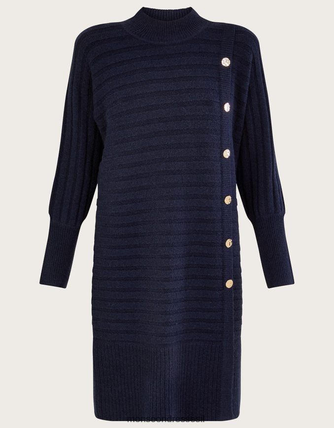 הַלבָּשָׁה Monsoon שמלת סריג צלעות עם פוליאסטר ממוחזר כחול (צי) נשים HTJ0TZ1066