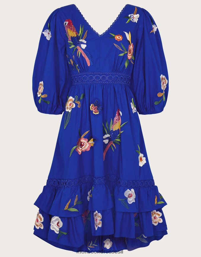 הַלבָּשָׁה Monsoon שמלת מכפלת רקומה של אלי כחול (קובלט) נשים HTJ0TZ1068