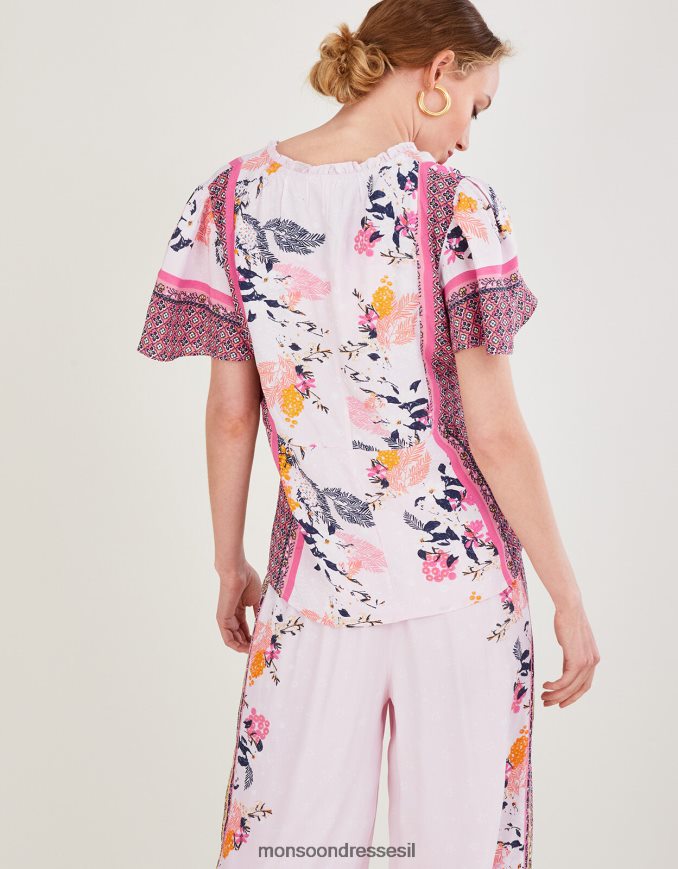 הַלבָּשָׁה Monsoon טופ הדפס פדרה בוויסקוזה בר-קיימא ורוד (סומק) נשים HTJ0TZ1078