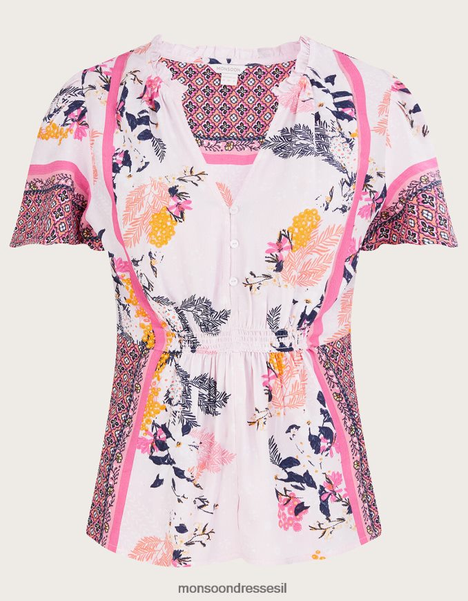 הַלבָּשָׁה Monsoon טופ הדפס פדרה בוויסקוזה בר-קיימא ורוד (סומק) נשים HTJ0TZ1078