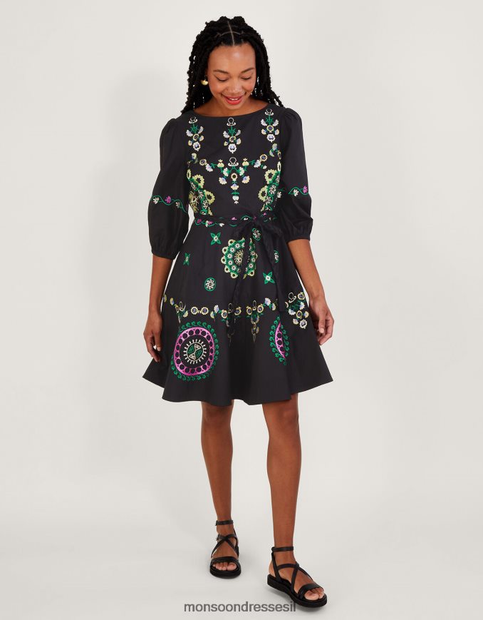 הַלבָּשָׁה Monsoon שמלת שכבות רקומה שָׁחוֹר נשים HTJ0TZ1084