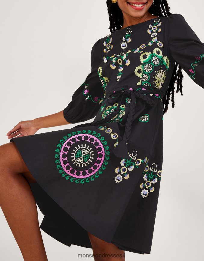 הַלבָּשָׁה Monsoon שמלת שכבות רקומה שָׁחוֹר נשים HTJ0TZ1084