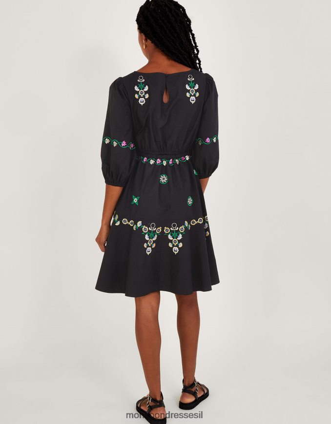 הַלבָּשָׁה Monsoon שמלת שכבות רקומה שָׁחוֹר נשים HTJ0TZ1084