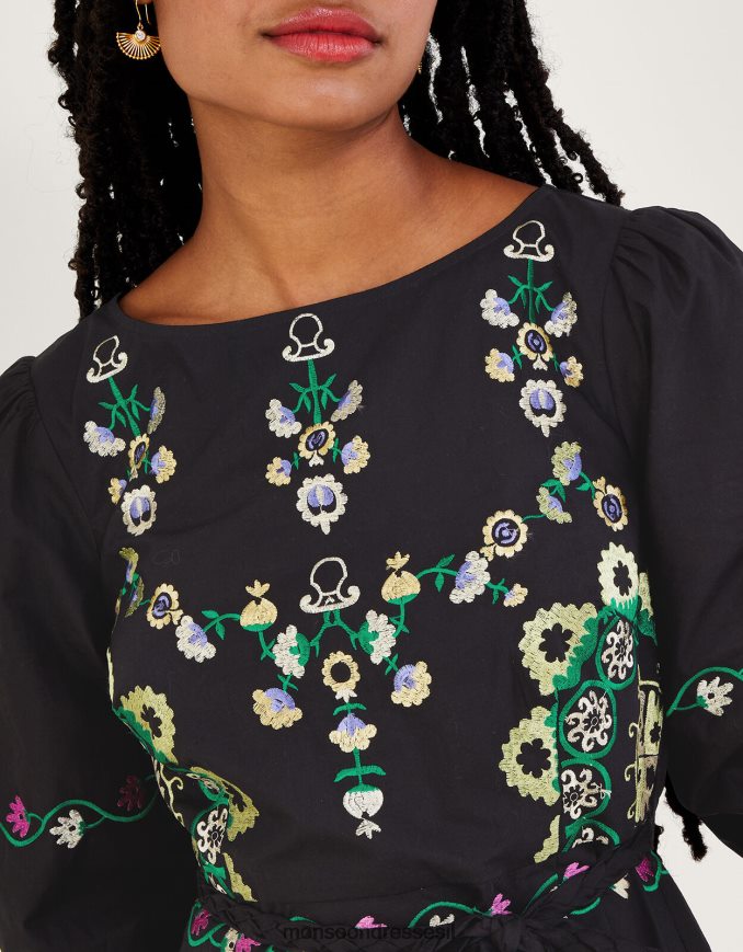 הַלבָּשָׁה Monsoon שמלת שכבות רקומה שָׁחוֹר נשים HTJ0TZ1084