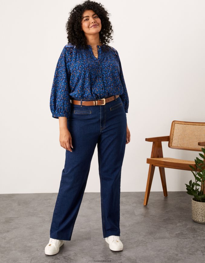 הַלבָּשָׁה Monsoon ג'ינס דנים עם שרוול עמוק כחול (כחול ג'ינס) נשים HTJ0TZ1085