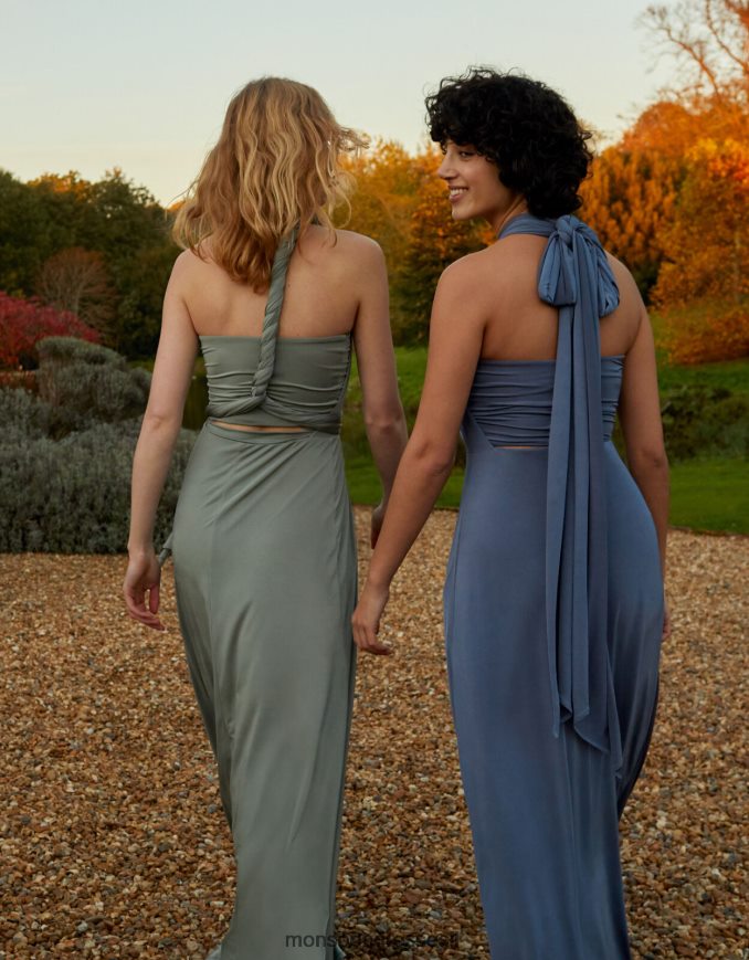 הַלבָּשָׁה Monsoon טרייסי טוויסט אותי לקשור לי שמלת מקסי כְּחוֹל נשים HTJ0TZ1086