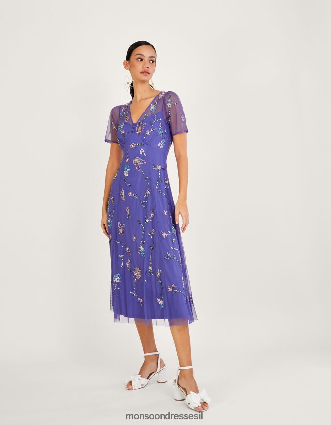 הַלבָּשָׁה Monsoon שמלת מידי מעוטרת קאתי בפוליאסטר ממוחזר כְּחוֹל נשים HTJ0TZ1088