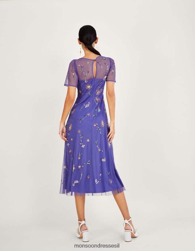 הַלבָּשָׁה Monsoon שמלת מידי מעוטרת קאתי בפוליאסטר ממוחזר כְּחוֹל נשים HTJ0TZ1088