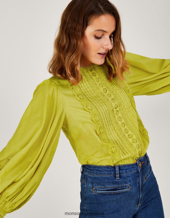 הַלבָּשָׁה Monsoon חולצת תחרה של ארלו צהוב (אוקרה) נשים HTJ0TZ1090