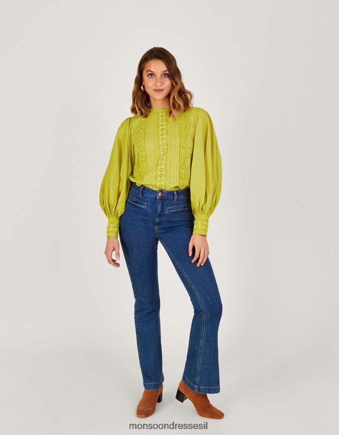 הַלבָּשָׁה Monsoon חולצת תחרה של ארלו צהוב (אוקרה) נשים HTJ0TZ1090