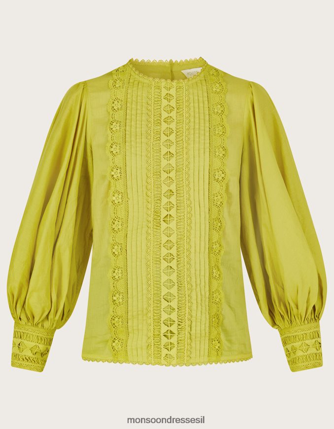 הַלבָּשָׁה Monsoon חולצת תחרה של ארלו צהוב (אוקרה) נשים HTJ0TZ1090