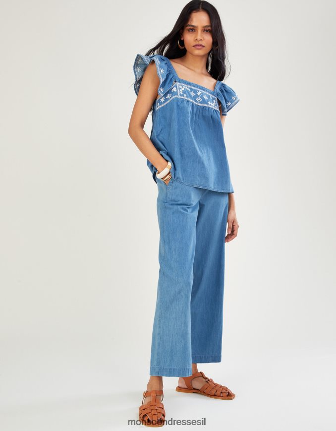 הַלבָּשָׁה Monsoon מכנסי משיכה בג'ינס מכותנה בת קיימא כְּחוֹל נשים HTJ0TZ1092