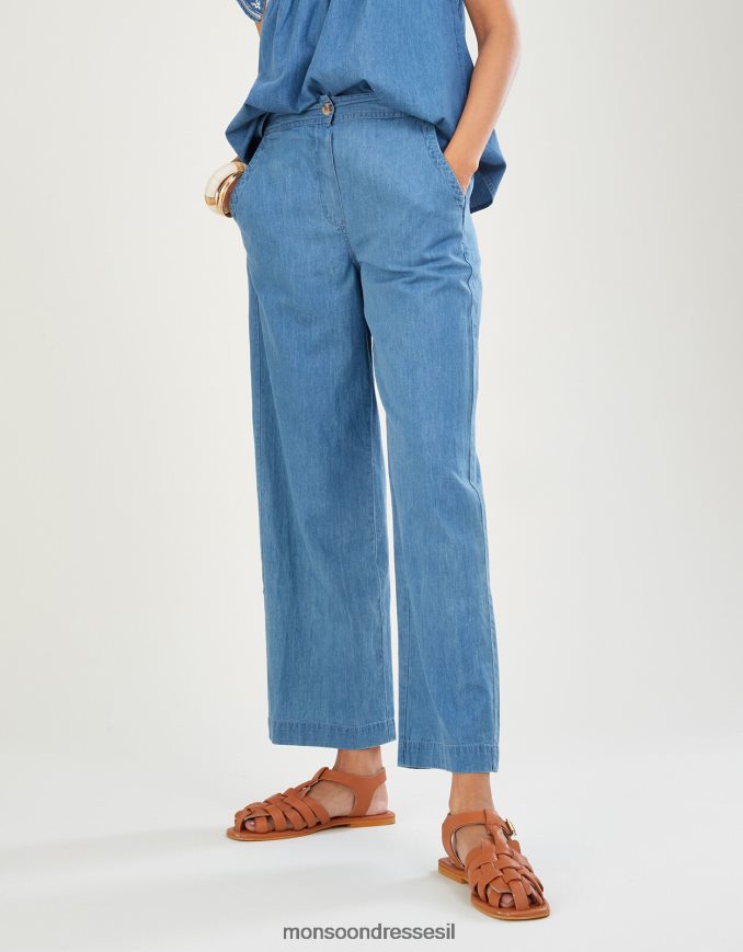 הַלבָּשָׁה Monsoon מכנסי משיכה בג'ינס מכותנה בת קיימא כְּחוֹל נשים HTJ0TZ1092