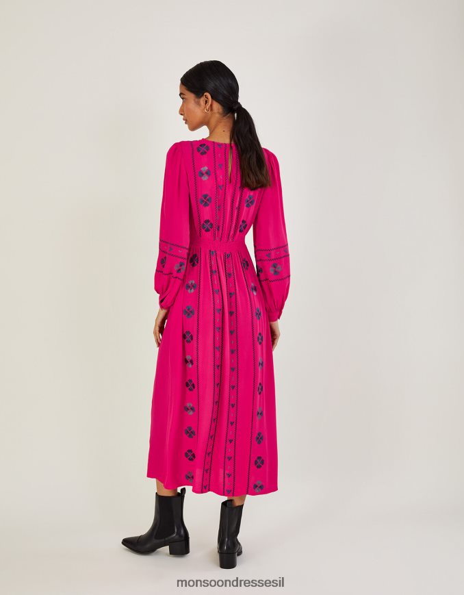 הַלבָּשָׁה Monsoon שמלת מידי רקומה של אליאנה בוויסקוזה בת קיימא וָרוֹד נשים HTJ0TZ1093