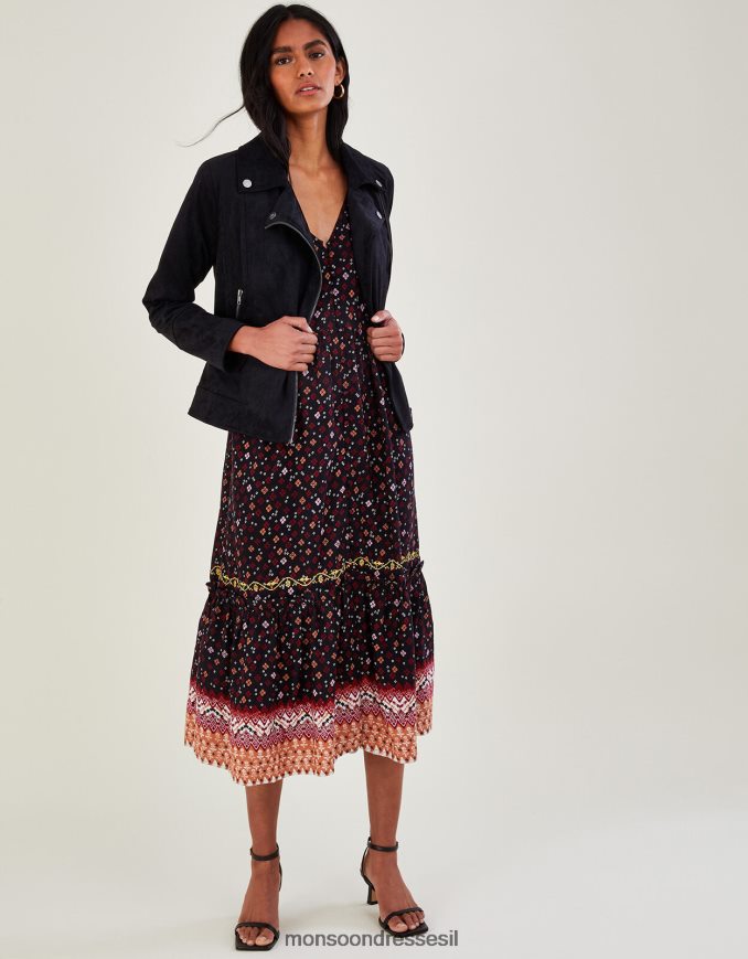 הַלבָּשָׁה Monsoon סטייסי-אן ג'קר אופנוענים זמש שָׁחוֹר נשים HTJ0TZ1094