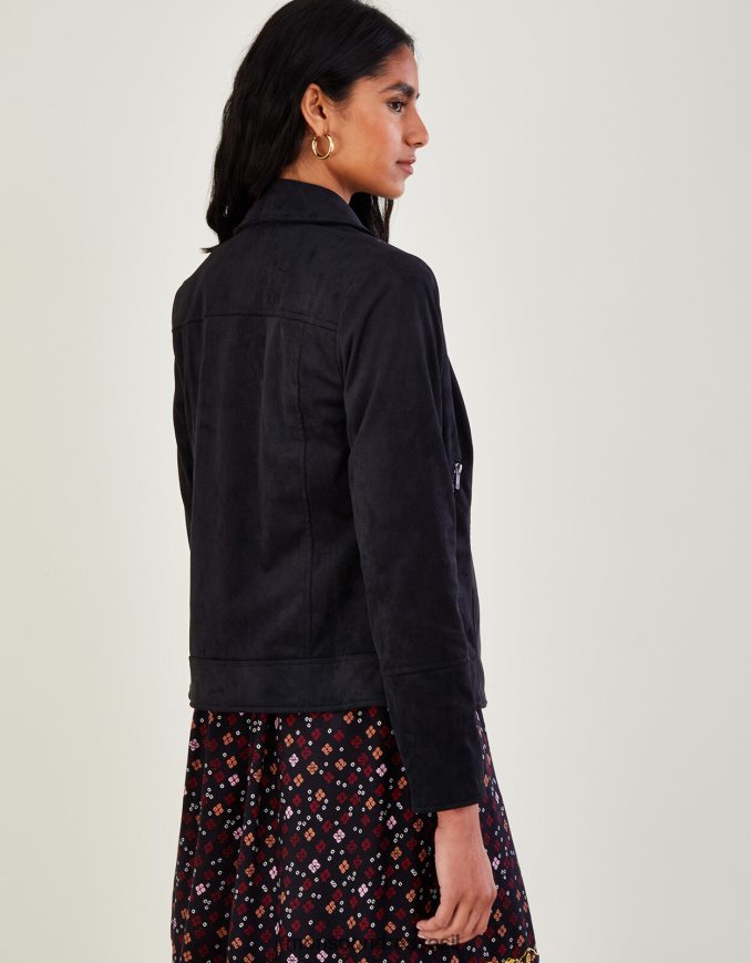 הַלבָּשָׁה Monsoon סטייסי-אן ג'קר אופנוענים זמש שָׁחוֹר נשים HTJ0TZ1094