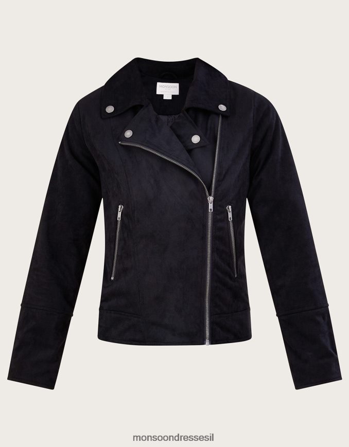 הַלבָּשָׁה Monsoon סטייסי-אן ג'קר אופנוענים זמש שָׁחוֹר נשים HTJ0TZ1094